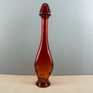 Vintage Amberina Glass Genie Bottle Decanter MCM Spanish Flashed 19"